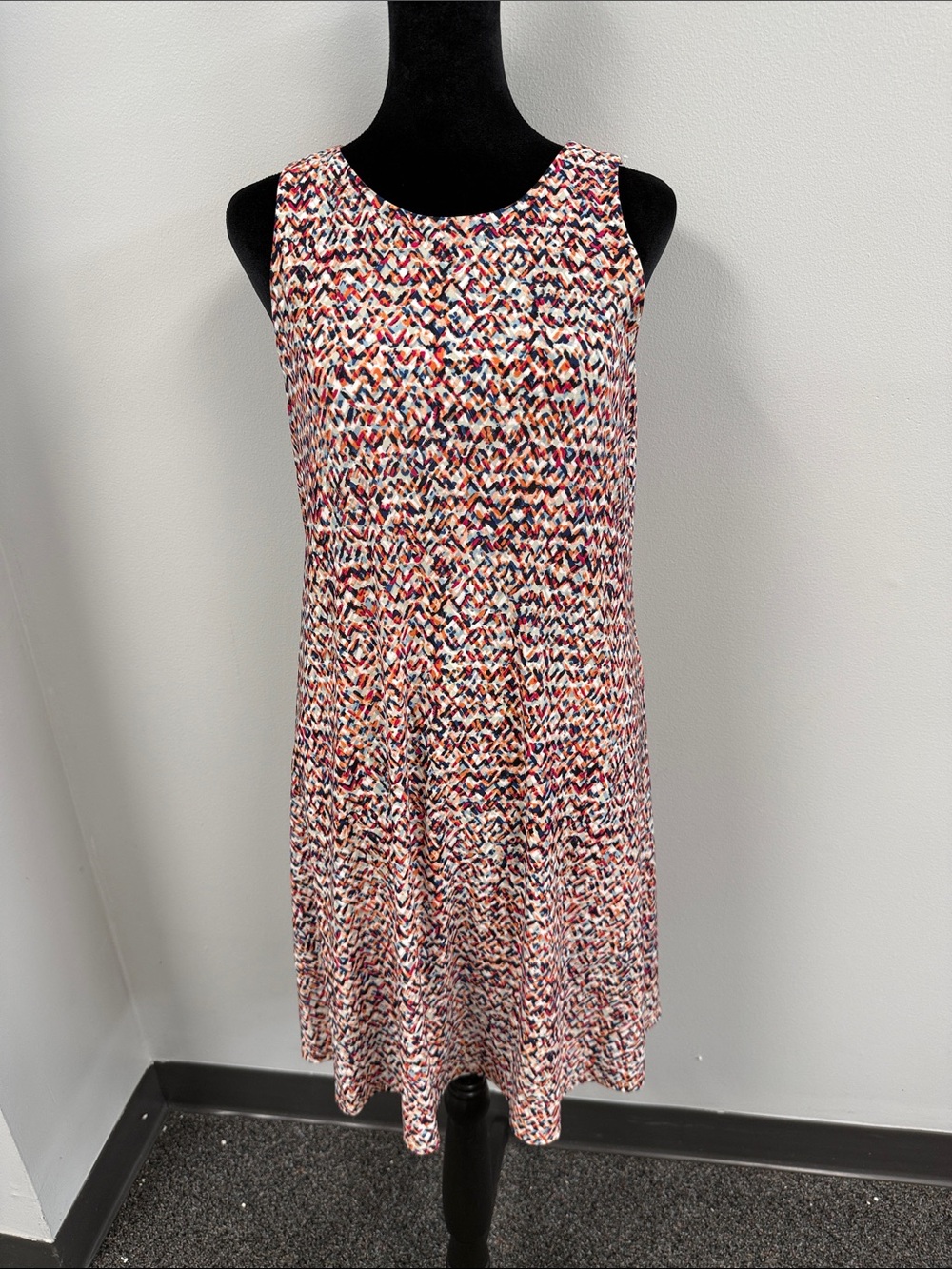 Anne Klein Sleeveless A-Line Midi Dress in White, Red, and Blue